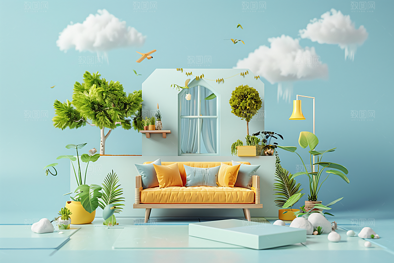 电商家居3D大促背景图