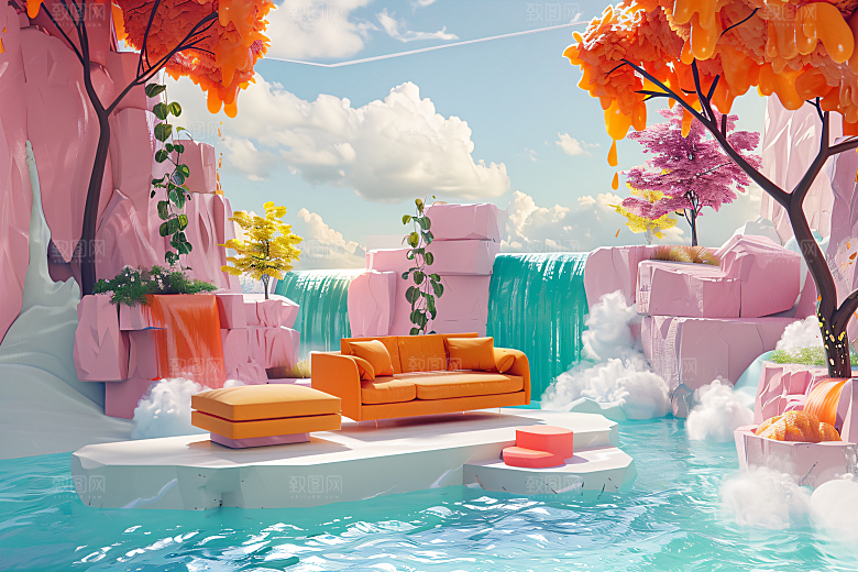 电商家居3D靓丽背景图