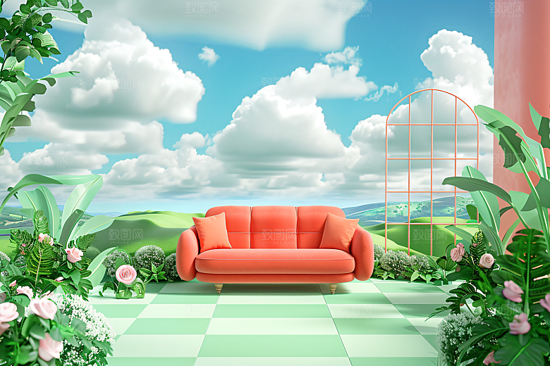 电商家居3D促销背景图