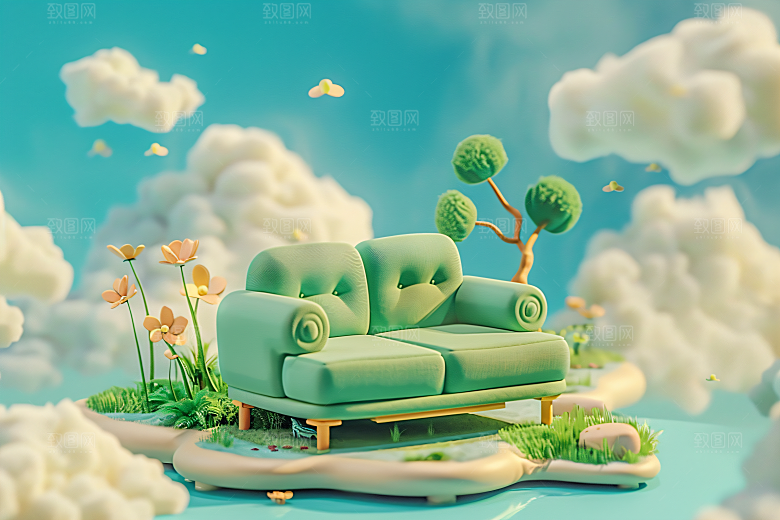 电商家居C4D清新背景图
