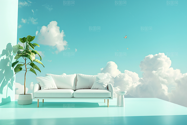 电商家居自然奶油色背景图