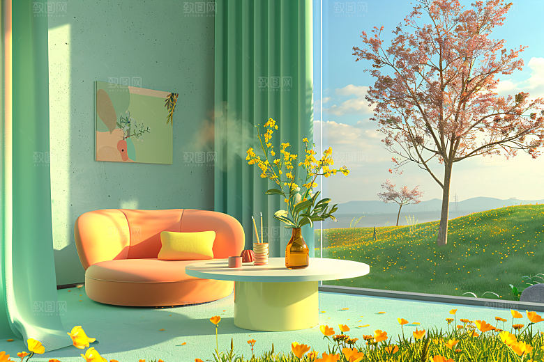电商家居3D促销背景图