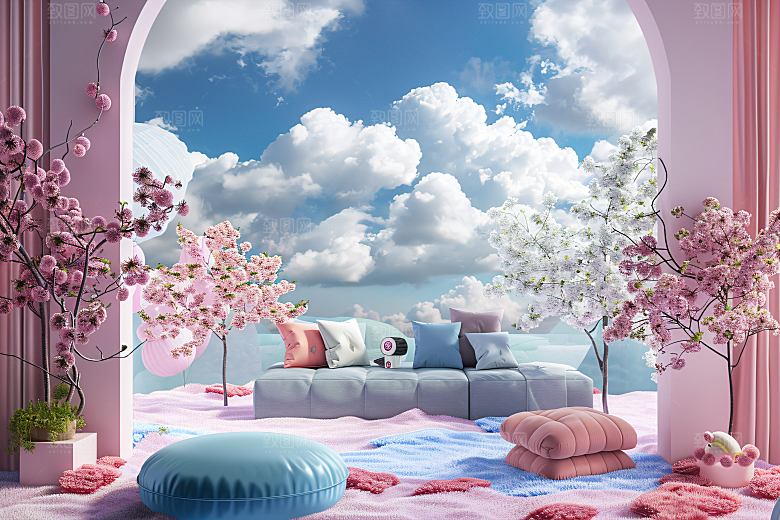 电商家居3D大促背景图