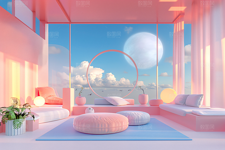 电商家居清新3D背景图