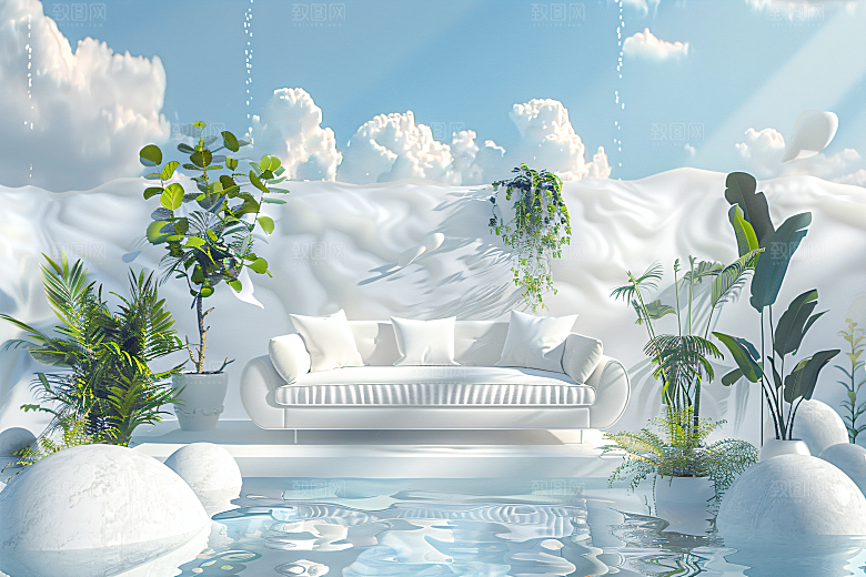 电商家居3D大促背景图