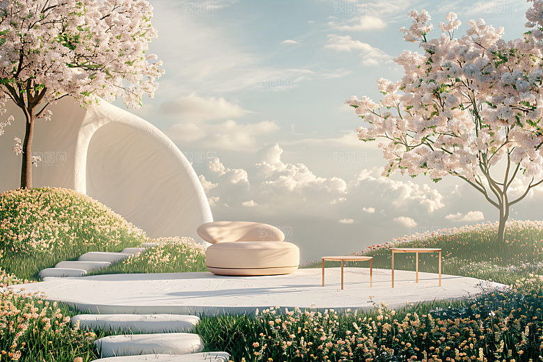 电商家居3D奶油色背景图