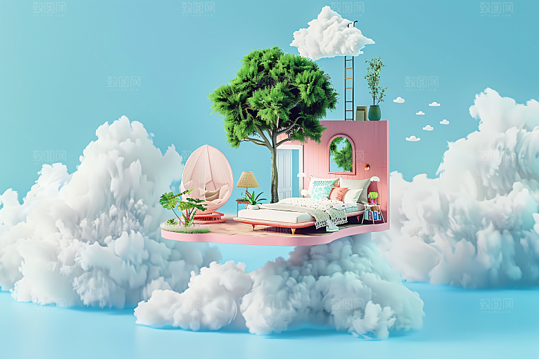 电商家居C4D立体背景图