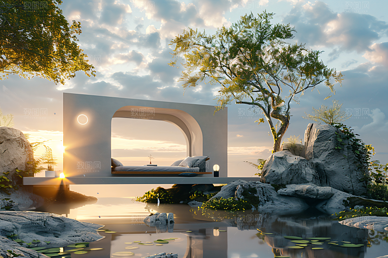 电商家居奶油色3D背景图