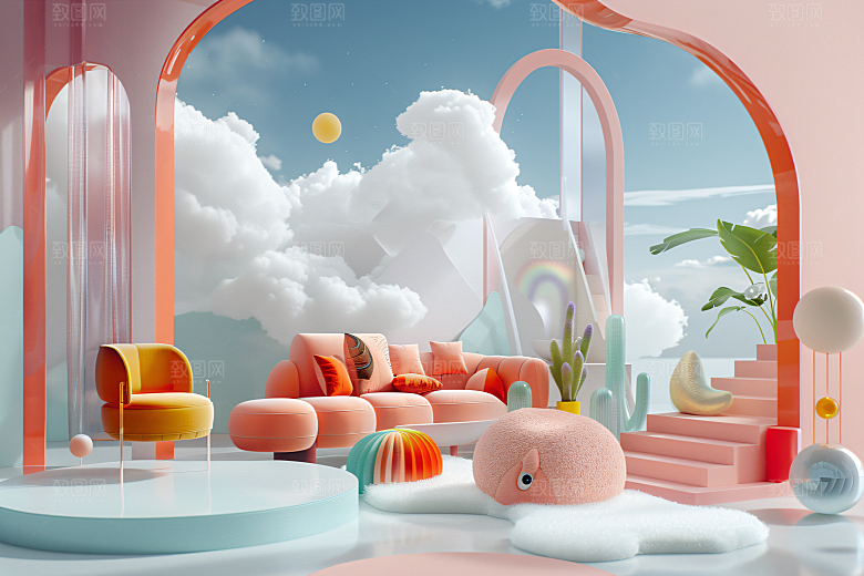 电商家居3D促销背景图