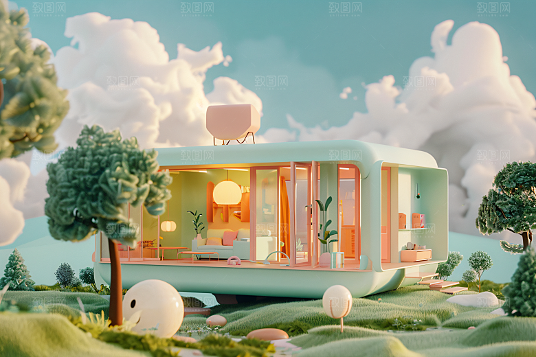 电商家居3D店铺背景图