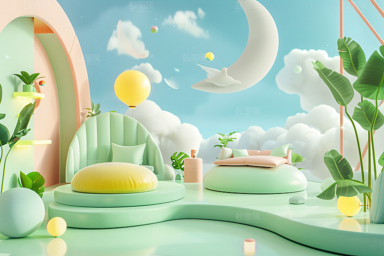 电商家居商品3D背景图