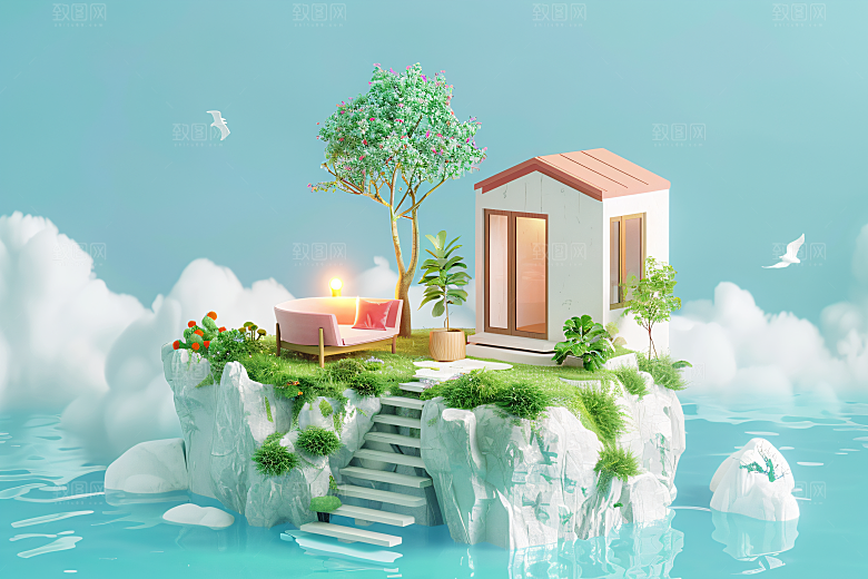 电商家居电商展示3D背景图