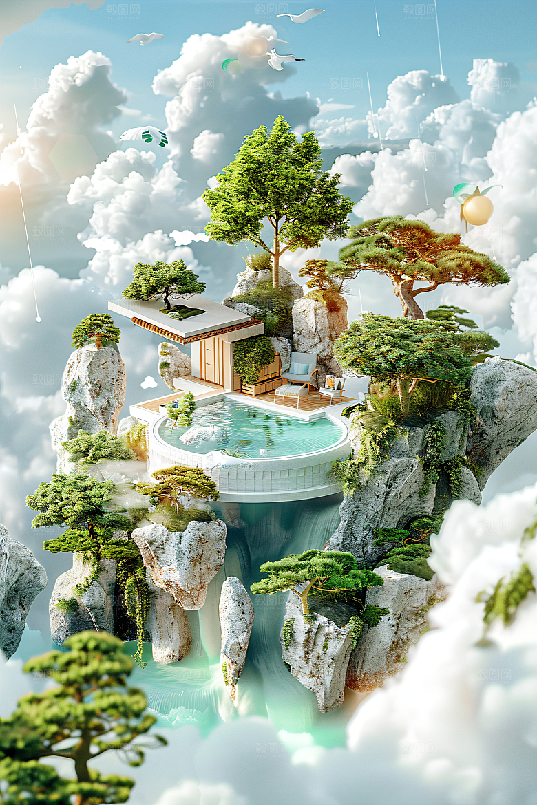 电商家居立体家具背景图