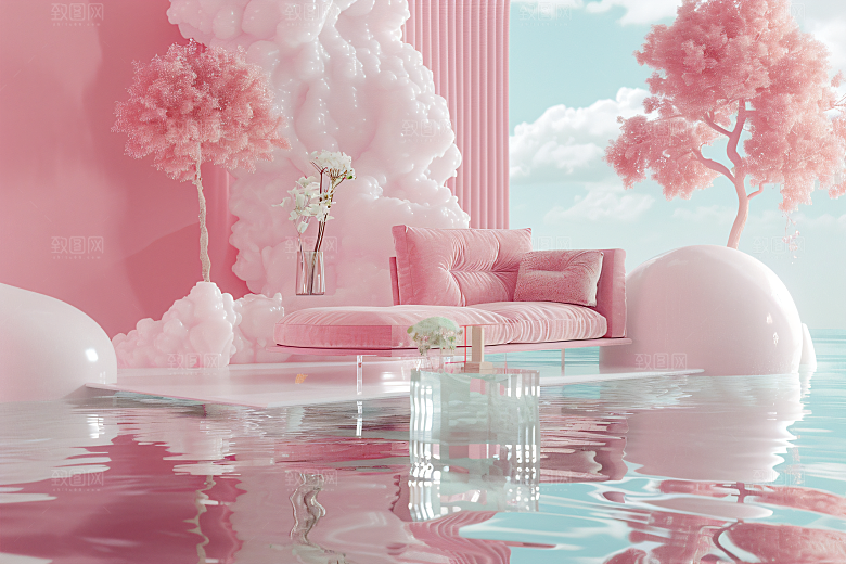 电商家居3D靓丽背景图