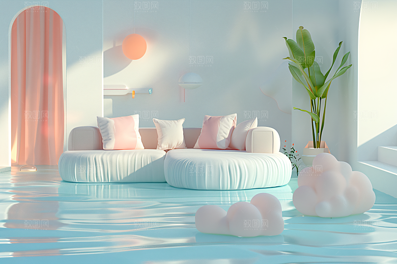电商家居3D清新背景图