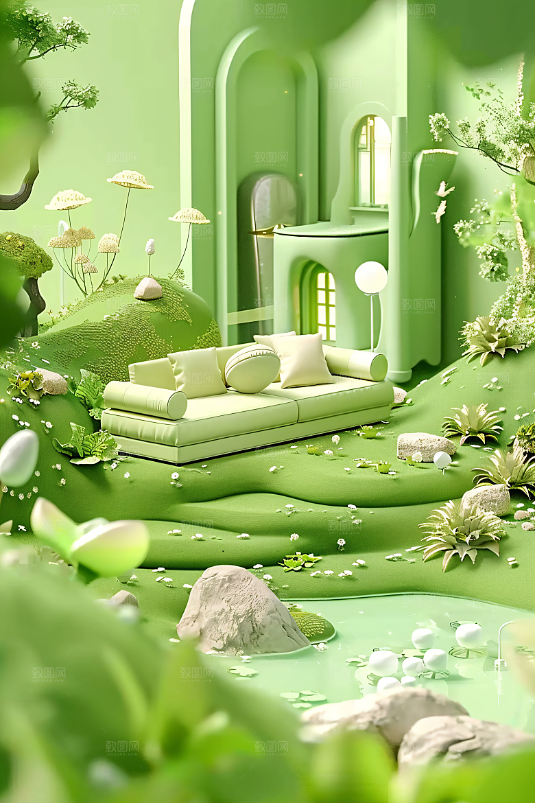 电商家居3D立体背景图
