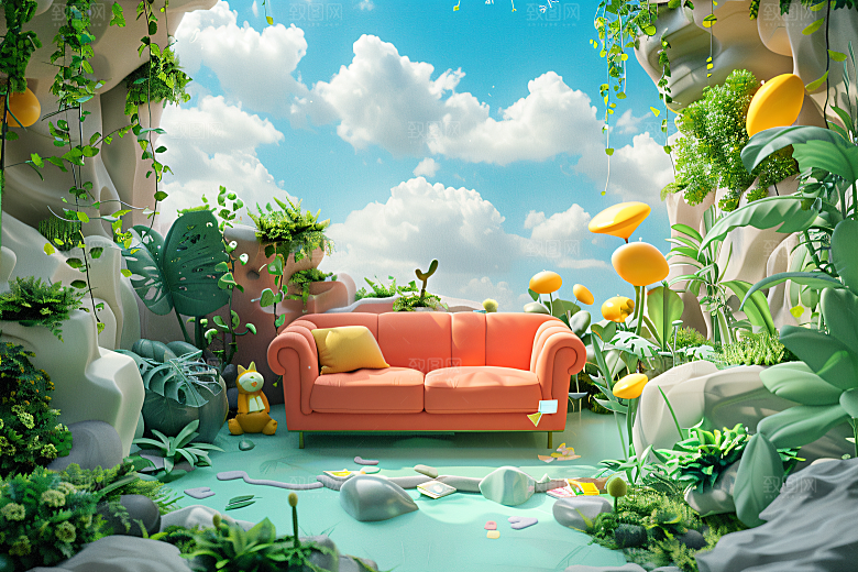 电商家居3D立体背景图