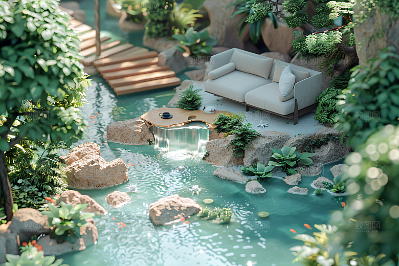 电商家居3D奶油色背景图
