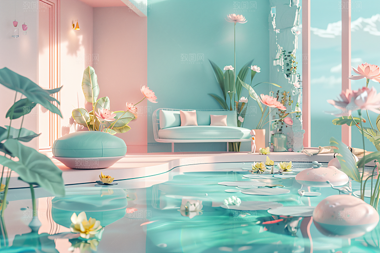 电商家居3D家具背景图