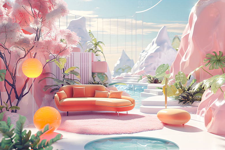 电商家居3D自然背景图