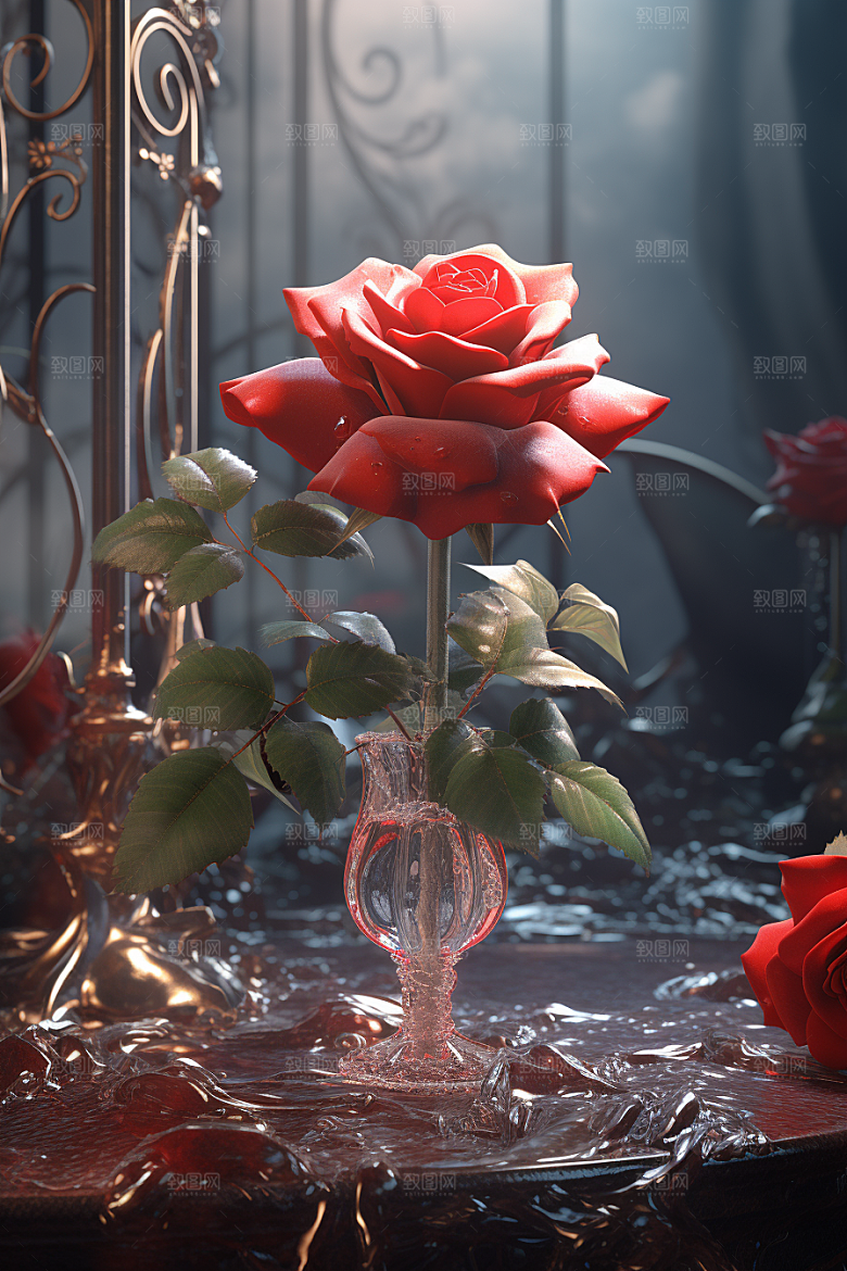 CG玫瑰原画爱情素材