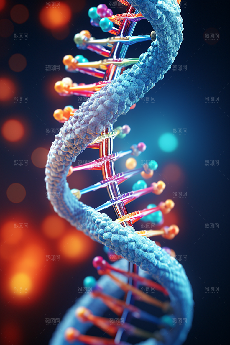 DNA螺旋结构科学渲染效果图