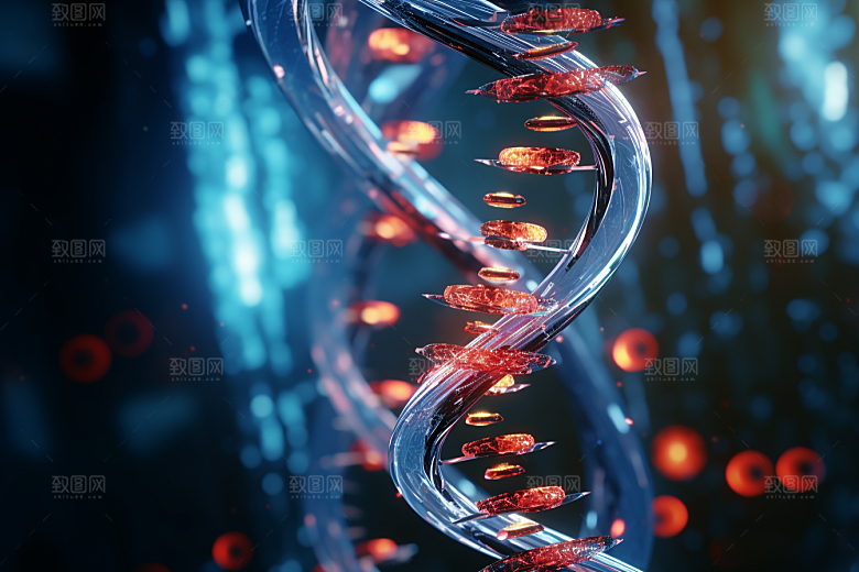 DNA螺旋结构3D渲染效果图