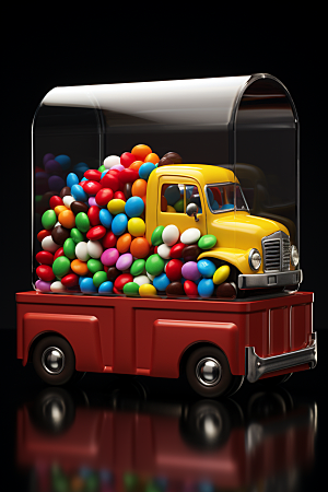 M豆卡车零食玩具汽车摄影图