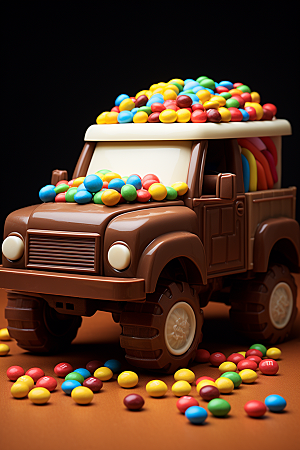 M豆卡车零食巧克力豆摄影图