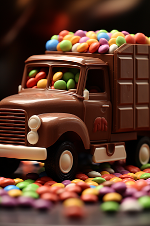 M豆卡车巧克力豆零食摄影图