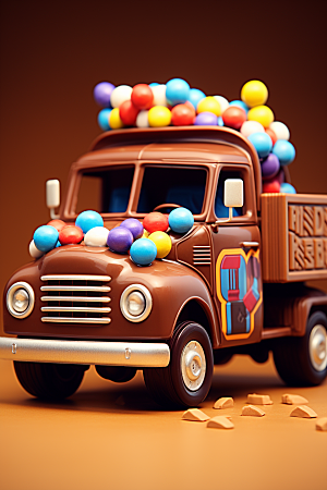 M豆卡车美味玩具汽车摄影图