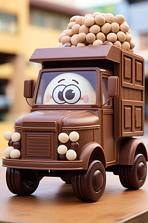 M豆卡车美食玩具汽车摄影图