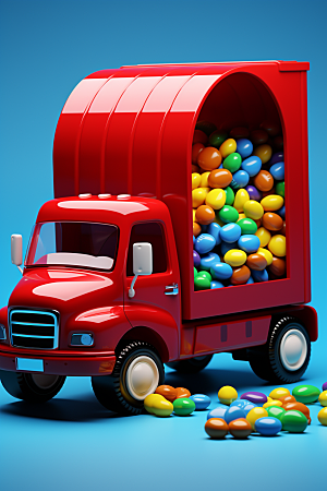 M豆卡车美味玩具汽车摄影图