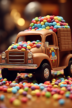 M豆卡车巧克力豆甜品摄影图