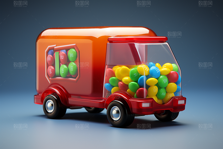 M豆卡车甜品玩具汽车摄影图