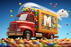 M豆卡车甜蜜零食摄影图