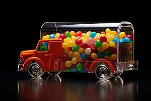 M豆卡车玩具汽车美食摄影图