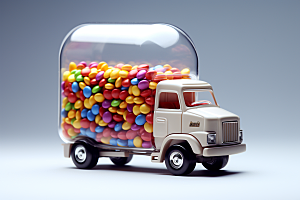M豆卡车玩具汽车甜蜜摄影图