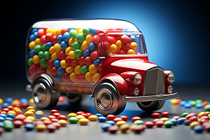 M豆卡车玩具汽车甜品摄影图