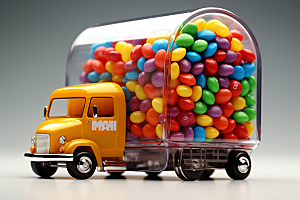 M豆卡车玩具汽车美食摄影图