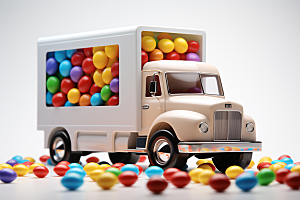 M豆卡车玩具汽车巧克力豆摄影图