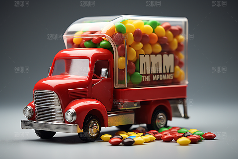 M豆卡车巧克力豆甜品摄影图