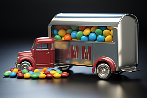 M豆卡车美味巧克力豆摄影图