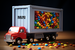 M豆卡车甜品巧克力豆摄影图
