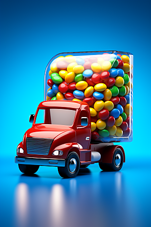M豆卡车甜品玩具汽车摄影图