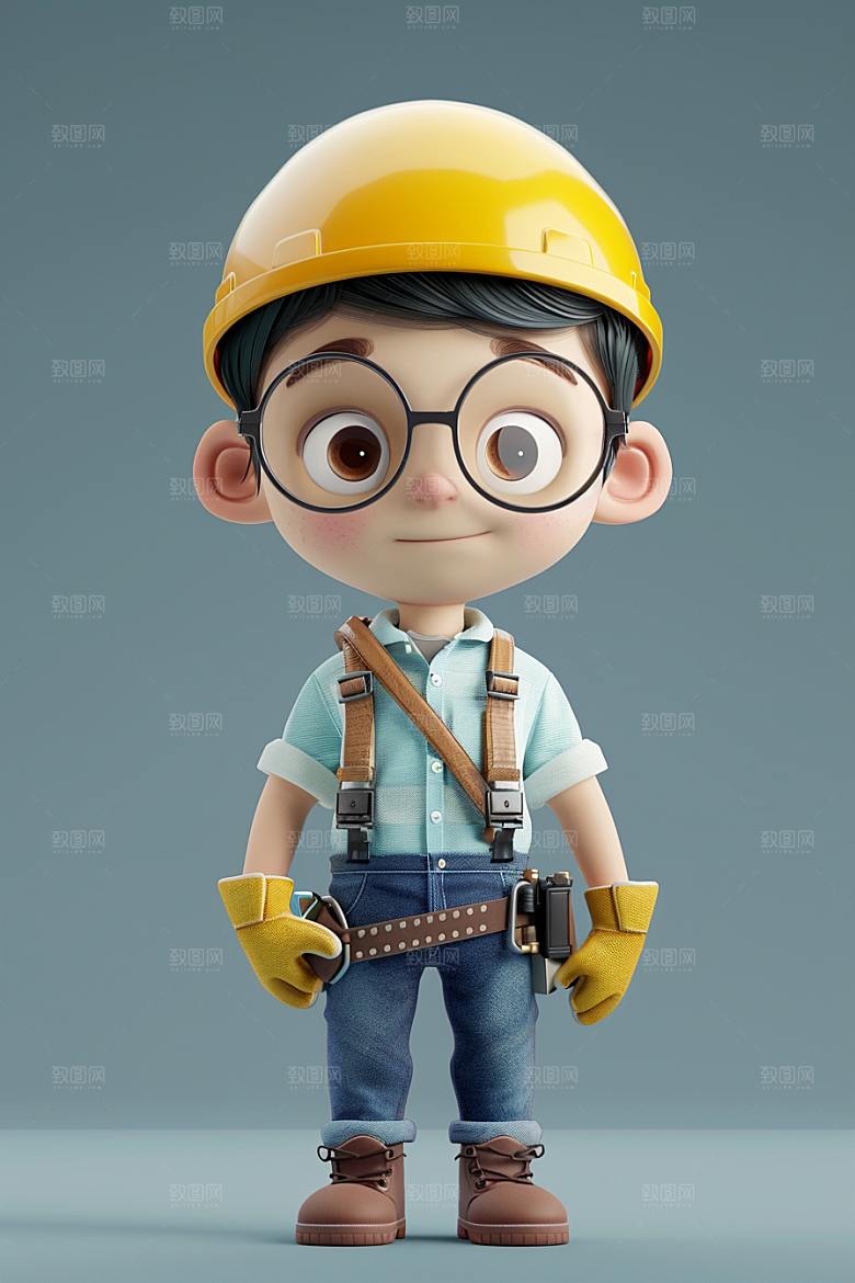 Q版工人C4D立体模型