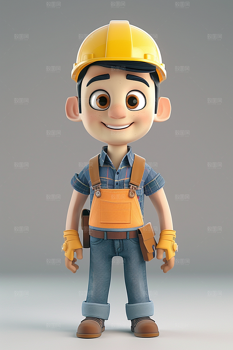 Q版工人施工C4D模型