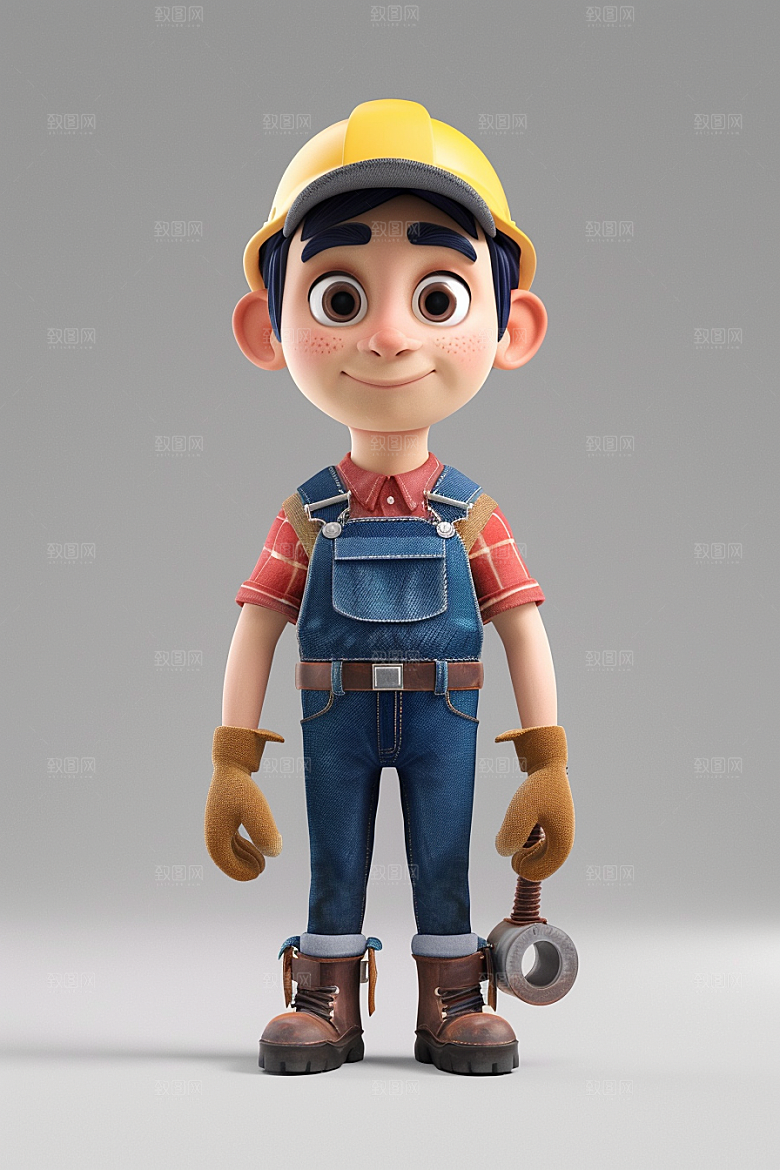 Q版工人C4D施工模型