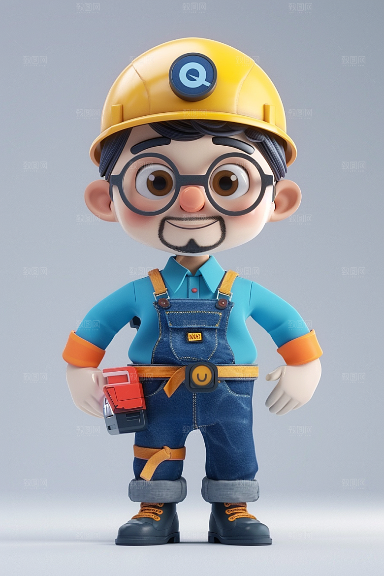 Q版工人高清施工模型