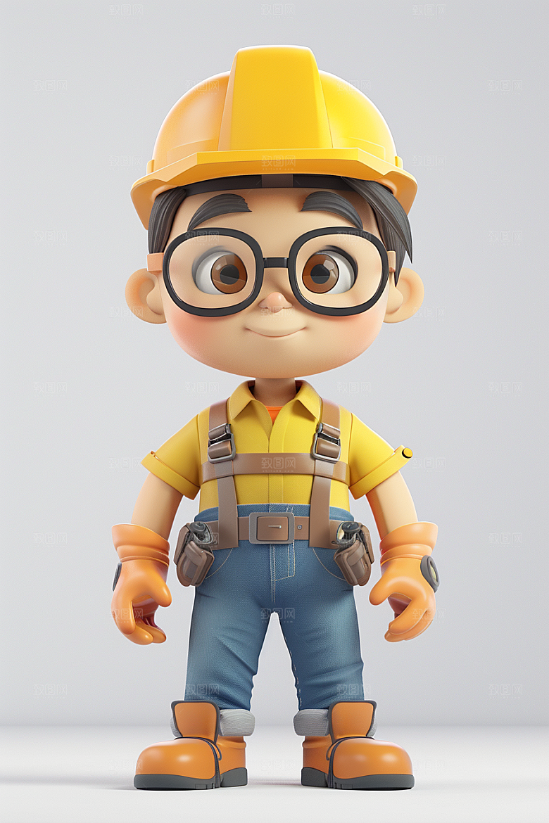 Q版工人C4D施工模型